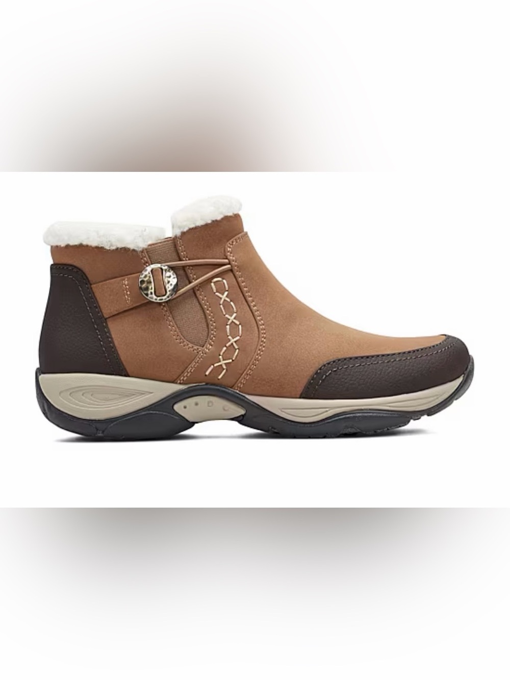 NIB Easy Spirit Medium Brown Faux-Suede Shearling-Trim Ankle Booties